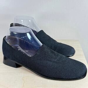 VTG 90s Women’s Loafer Square Toe Black Quiet Luxury Leather Fabric 8.5